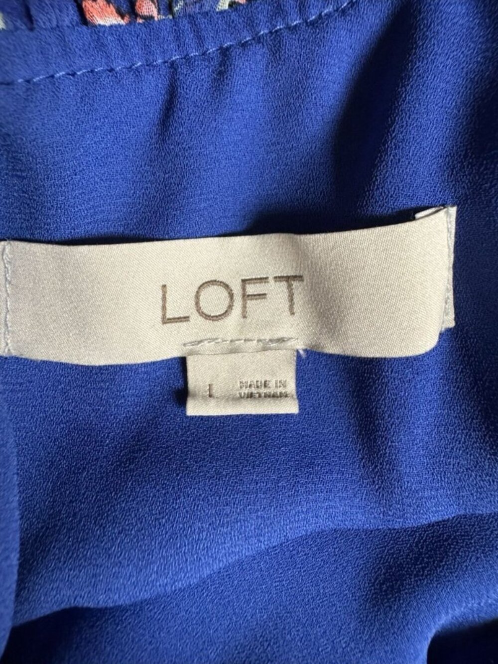 LOFT Floral Ruffle Neck Blouse Blue Long Sleeve Size Large - Picture 3 of 4